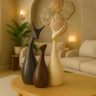 Xtore Lucky Deer Family Ceramic Figures – Premium Matte Decor Set